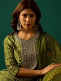 Kurta With Zari-Embroidered Yoke, Paired With Trousers And A Solid Lace-Detailed Dupatta