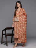 Varanga Women Rust  Floral Printed Kurta Paired With Bottom & Dupatta