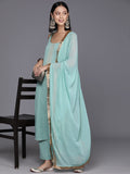 Varanga Women Sea Green Straight Kurta With Tonal Bottom And Dupatta