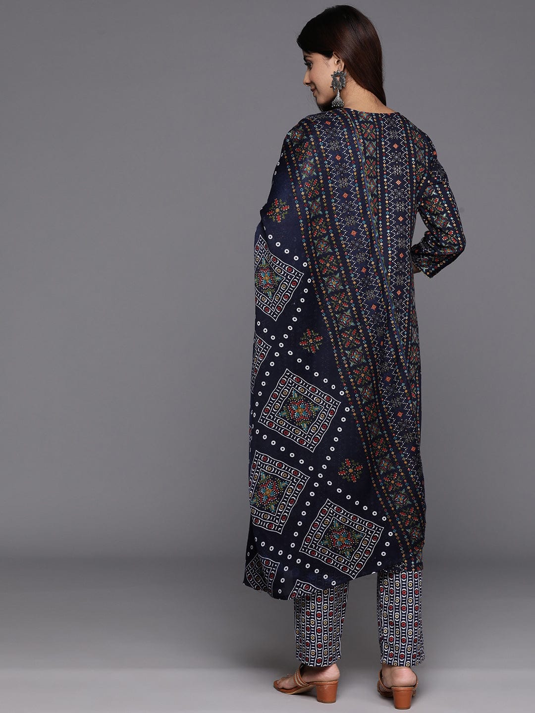 Varanga Women Blue  Printed  Embroidered Kurta With Bottom And Dupatta