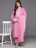Varanga Women Pink Floral Printed Kurta Paired With Bottom & Dupatta