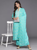 Varanga Women Blue Floral Kurta Paired With Bottom & Dupatta