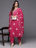 Varanga Floral Embroidered Thread Work Pure Cotton Kurta with Trousers & Dupatta