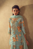 Varanga Women Sea Green Floral Printed Zari Embroidered Kurta With Bottom And Dupatta