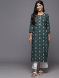 Varanga Women Teal Khari Printed Straight Kurta