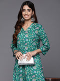 Varanga Women Turquoise Blue Floral Printed V Neck Straight Kurta Rs Vkur1869