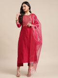 Varanga Women Women V Neck Collar Kurta Paired With Tonal Dupatta And Tonal Bottom.