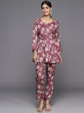 Varanga Women Purple Floral Printed Kurta Paired Ith Printed Bottom