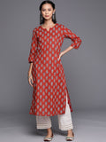 Varanga Women Rust Ethnic Motifs Straight Kurta.