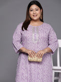 Varanga Women Plus Size Lavender & White Bandhani Printed Gotta Patti Kurta