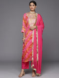 Varanga Women Pink And Yellow Lehariya Gota Embroidered Yoke Kurta With Bottom And Dupatta