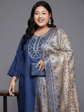 Varanga Women Plus Size Embroidered Yoke Straight Kurta Paired With Tonal Bottom And Printed Bhagalpuri Dupatta