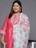 Varanga Women Plus Size Floral Yoke Design Sequinned Chanderi Silk Kurta with Trousers & Dupatta
