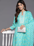 Varanga Women Blue Floral Kurta Paired With Bottom & Dupatta