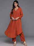 Varanga Women Rust Empire Gathered Details A-Line Kurta Paired With Tonal Bottom