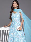 Varanga Women Blue Floral Printed Sleevless Anarkali Kurta With Bottom