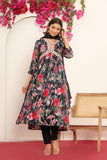 Varanga Women Black Floral Printed Embroidered V-Neck Alia Cut  Kurta Paired With Tonal Dupatta