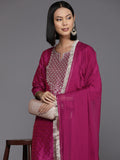 varanga women pink embroidered straight kurta paired with tonal bottom and dupatta