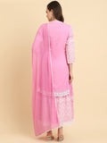 Varanga Women Pink Chikankari Kurta Attached With Skirt And Paired With Dupatta