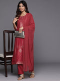 Varanga Women Rust Jacquard Weave Kurta With Bottom And Dupatta