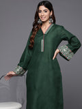 Varanga Women Green Embroidered  Long & Flared Sleeves Kurta With Tonal Bottom
