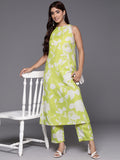 Varanga Women Lime Green Halter Neck Kurta With Bottom