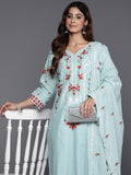 Varanga Floral Embroidered Thread Work Pure Cotton Kurta with Trousers & Dupatta