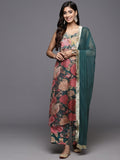 Varanga Women Green Floral Printed Zari Embroidered Yoke Spaghetti Strap Straight Kurta With Bottom And Dupatta