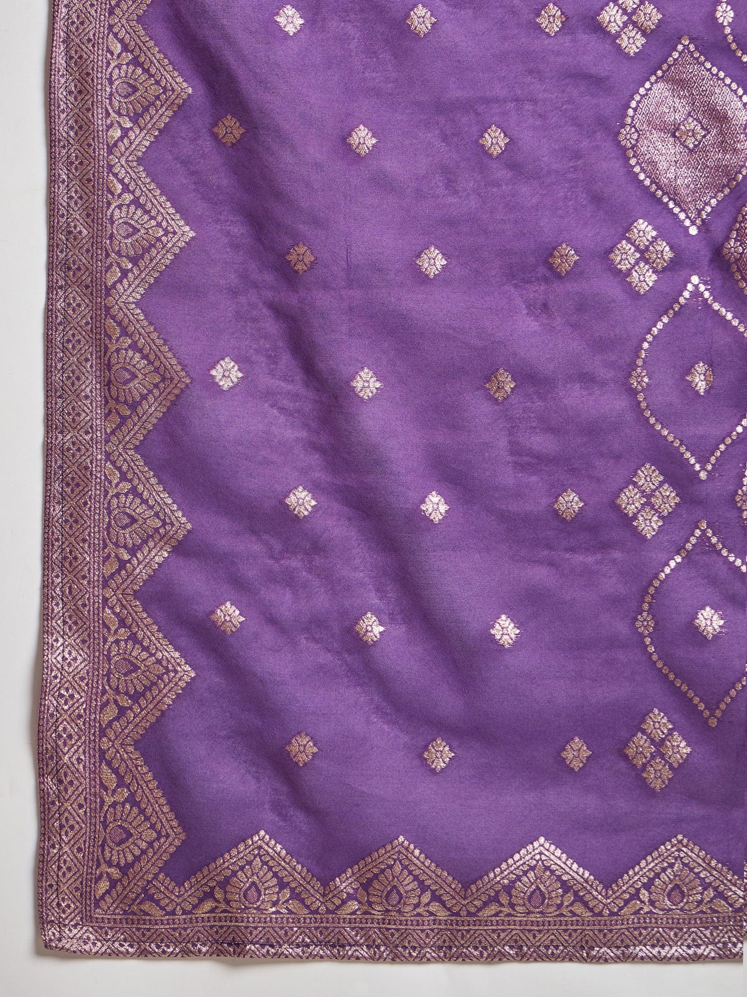 kurta set featuring a bead-embellished yoke, solid ankle-length trousers, and a brocade dupatta