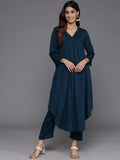 Varanga Women Teal Empire Gathered Details A-Line Kurta Paired With Tonal Bottom