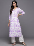 Varanga Women Purple Shibori Straight Kurta With Embroidered Neckline