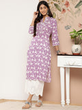 Purple And White Floral Printed Gota Embellished Straight Kurta