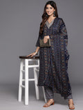 Varanga Women Blue  Printed  Embroidered Kurta With Bottom And Dupatta