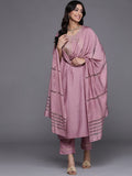 Varanga Women Mauve Ethnic Motifs Embroidered Kurta with Trousers & Dupatta
