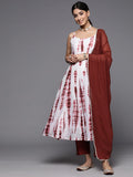 Varanga Women Off White Strap Style Anarkali Kurta Paired With Solid Bottom And Dupatta