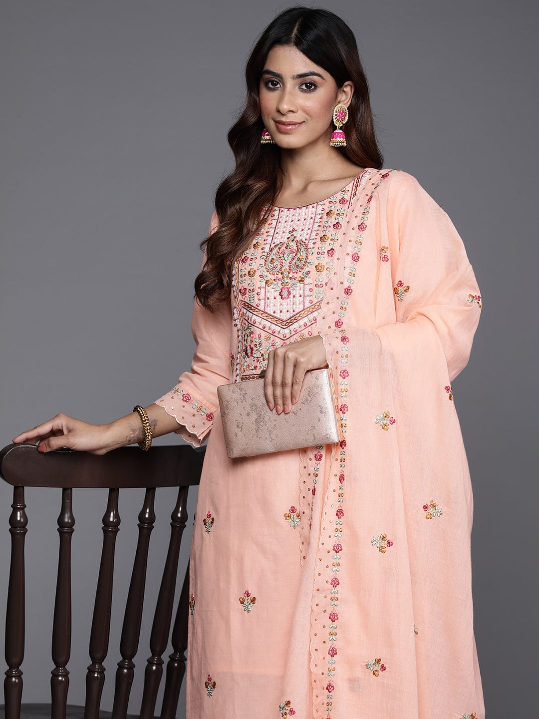 Varanga Women Floral Embroidered Sequinned Pure Cotton Kurta with Trousers & Dupatta