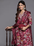 Varanga Women Maroon Floral Printed  Embroidered Kurta Paired With Bottom And Dupatta