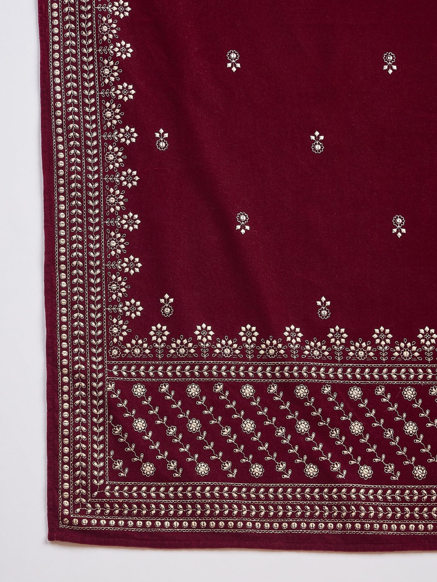 Velvet  Kurta Set , Paired With Trousers, And A Printed Velvet Dupatta