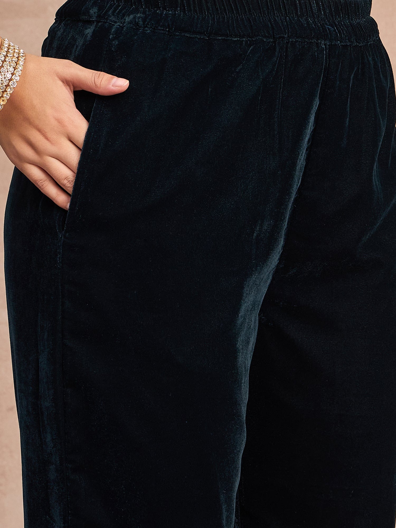 Velvet  Kurta Set , Paired With Trousers, And A Printed Velvet Dupatta