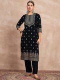 Velvet  Kurta Set , Paired With Trousers, And A Printed Velvet Dupatta