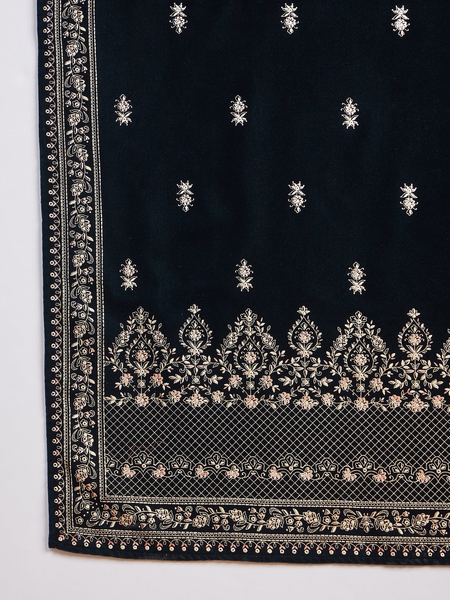 Velvet  Kurta Set , Paired With Trousers, And A Printed Velvet Dupatta