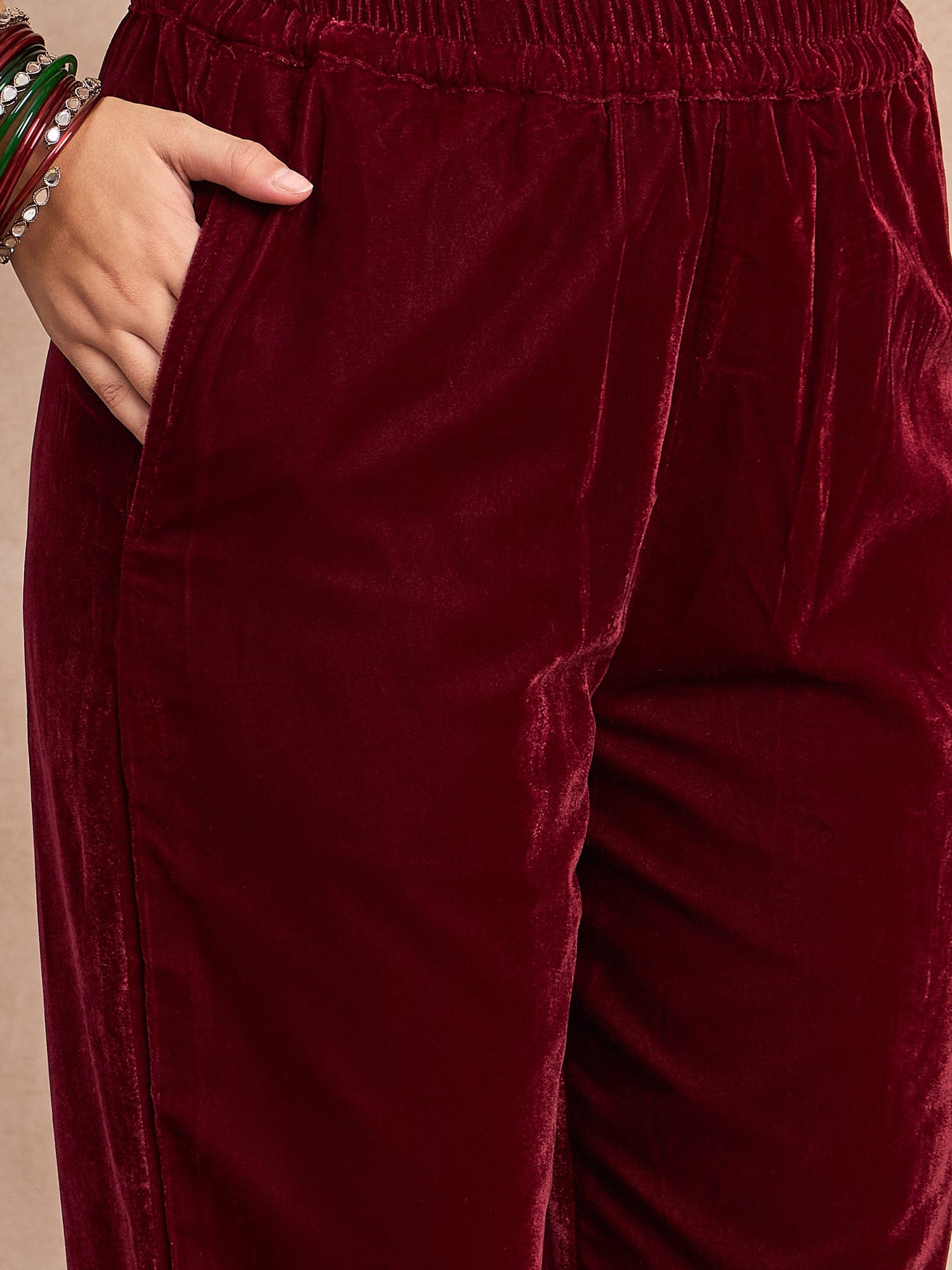 Velvet  Kurta Set , Paired With Trousers, And A Printed Velvet Dupatta