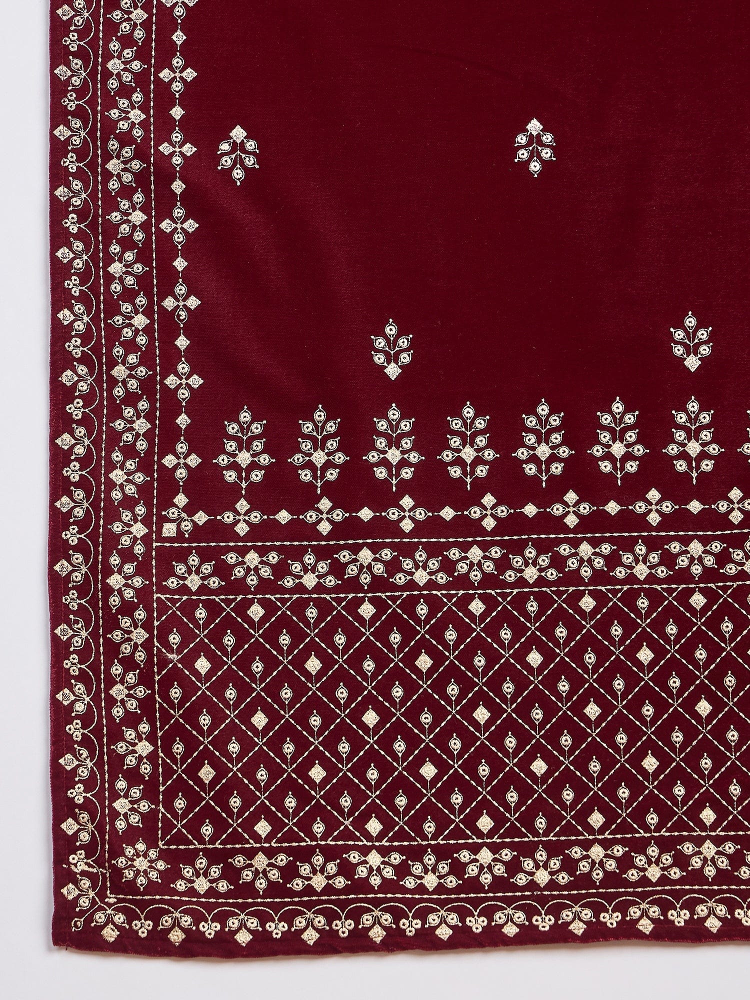 Velvet  Kurta Set , Paired With Trousers, And A Printed Velvet Dupatta