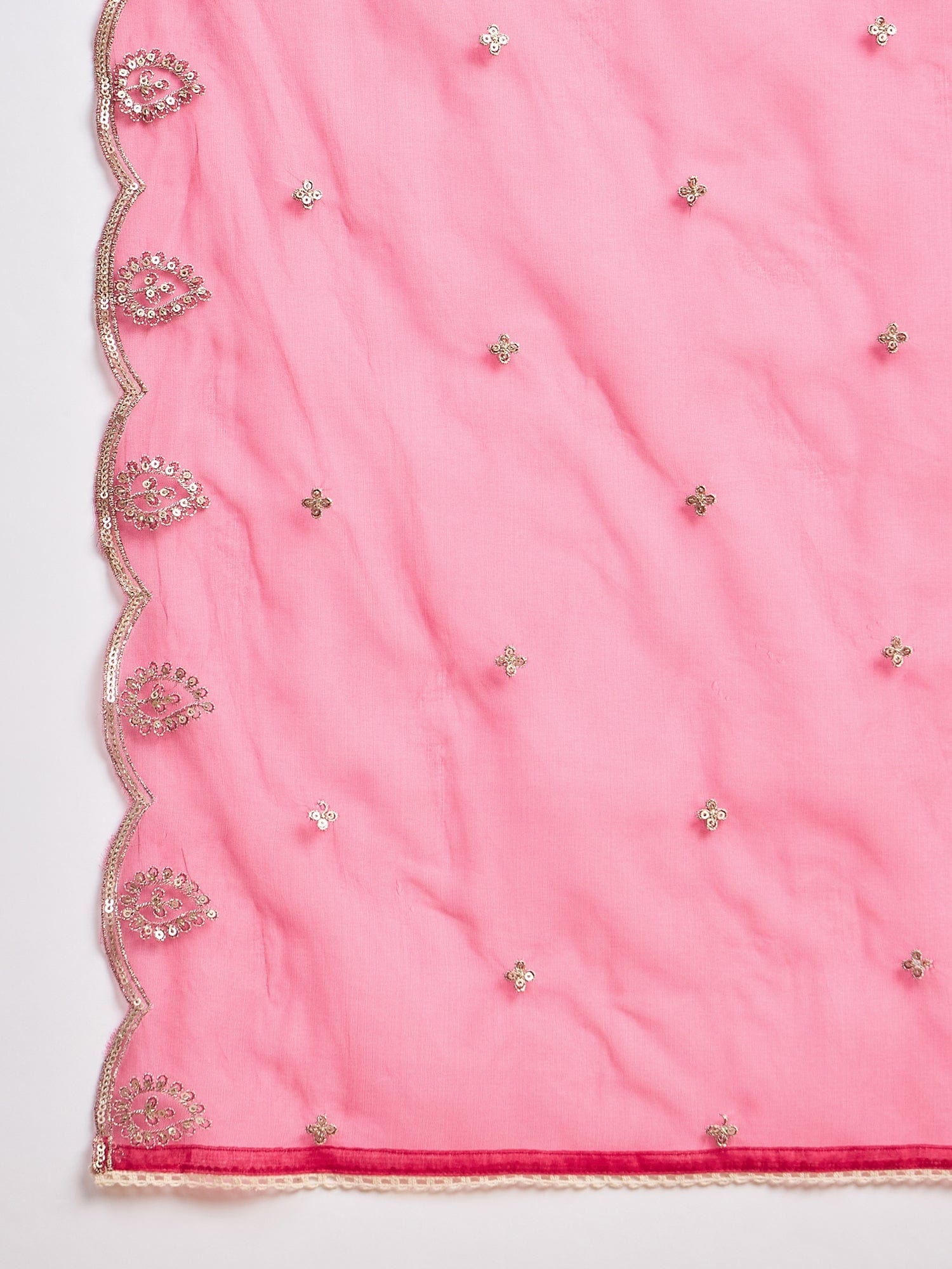 Fuchsia Straight-Fit Kurta Set With Intricate Zari Embroidery, Paired With Solid Ankle-Length Trousers And An Embroidered Dupatta For A Graceful Festive Look