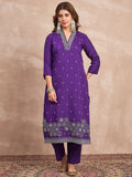 Kurta With Thread Embroidery And A V-Neck, Paired With Solid Ankle-Length Trousers And An Embroidered Dupatta For A Refined Ethnic Look