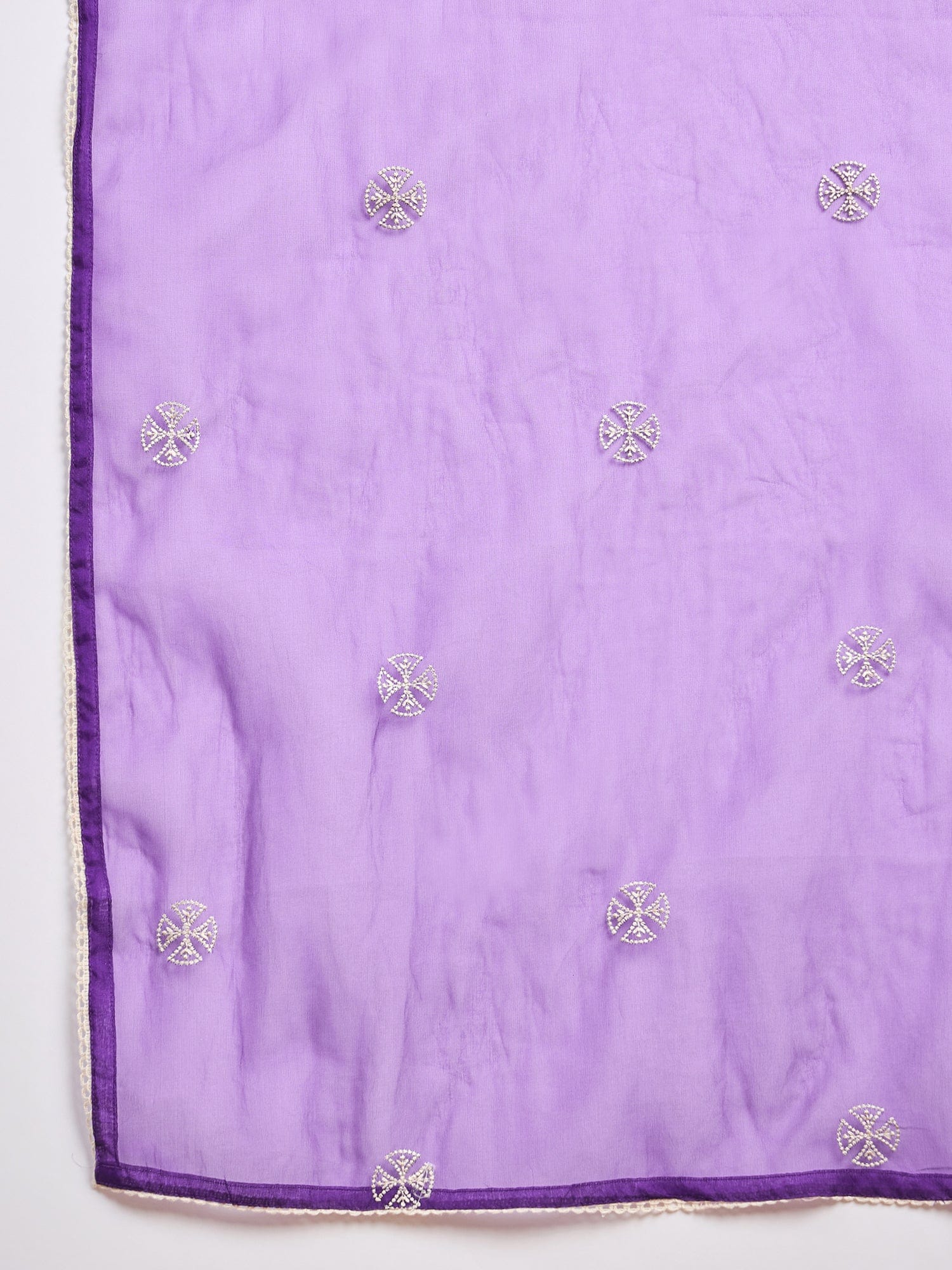 Kurta With Thread Embroidery And A V-Neck, Paired With Solid Ankle-Length Trousers And An Embroidered Dupatta For A Refined Ethnic Look