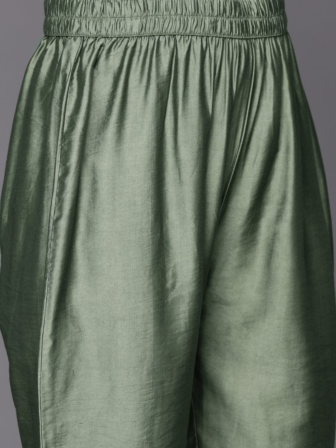 Varanga Green Geometric Woven Texture Straight Kurta Paired With Tonal Bottom And Dupatta