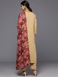 Beige Straight Kurta Paired With Tonal Bottom And Printed Dupatta