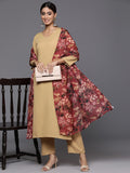 Beige Straight Kurta Paired With Tonal Bottom And Printed Dupatta