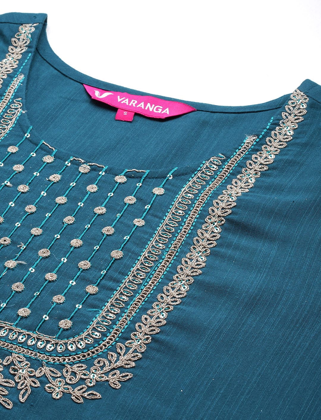 Blue Round Neck Embroidered Yoke Straight Kurta Paired With Tonal Bottom And Dupatta